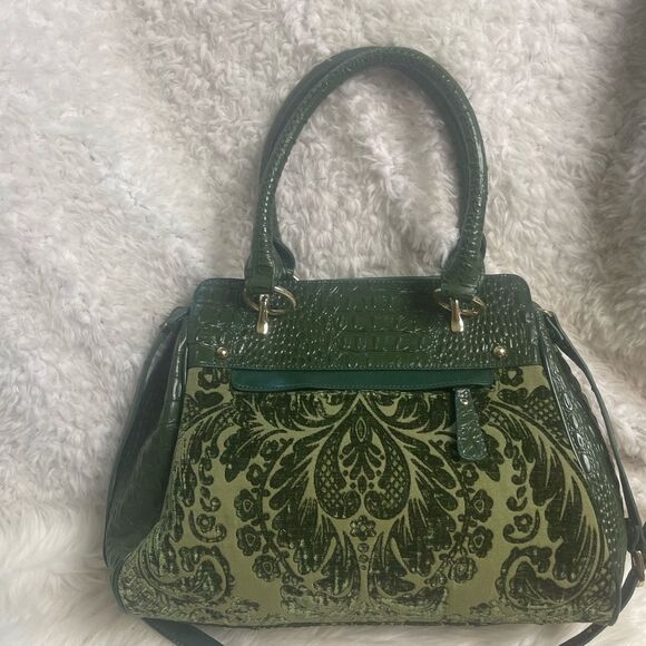 Sharif synthetic croc prints and tapestry olive green satchel/shoulder bag . - Picture 8 of 16